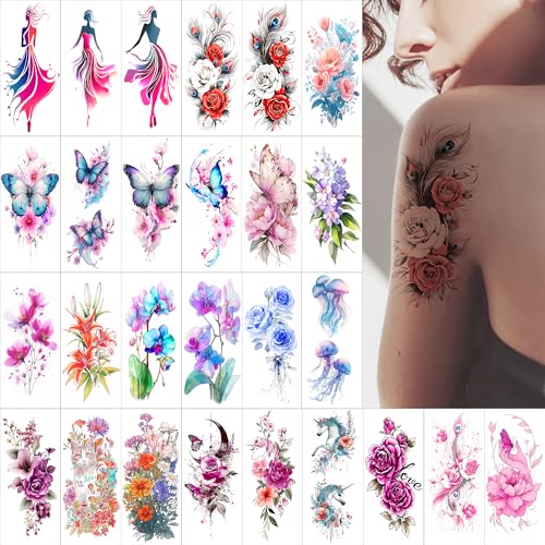 Temporary Tattoos for Women 30 Pc Watercolor Floral