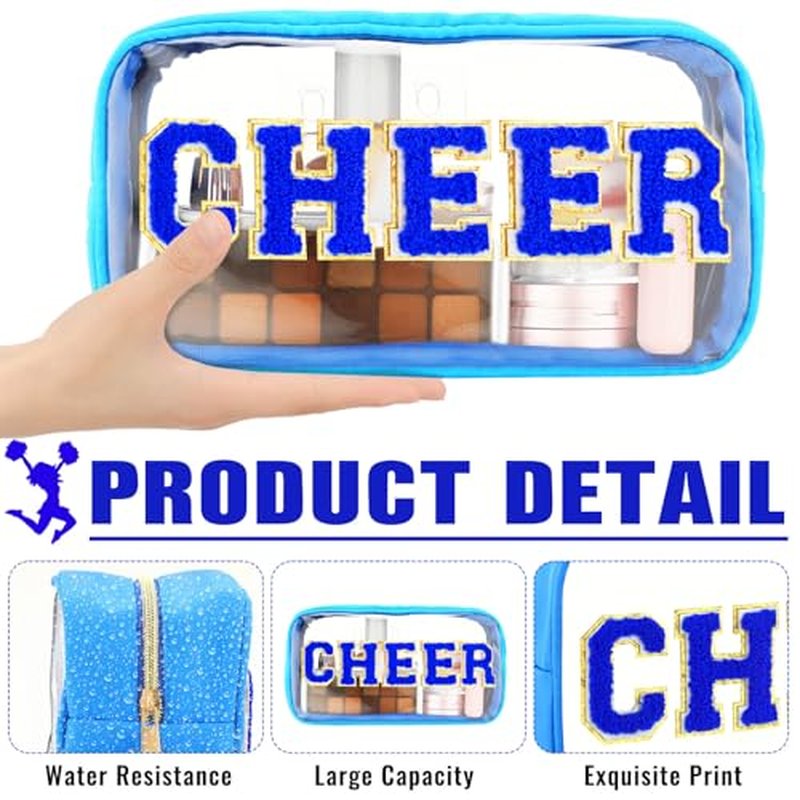 Abbylike Cheer Clear Makeup Bag with Chenille Letters – Waterproof Cosmetic Pouch for Cheerleaders