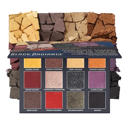 Black Radiance Brilliant Effects Eye Shadow Palette, 12 Intense Ultra Pigmented Powder, Buildable & Blendable Versatile Matte to Shimmer Finishes, Cruelty-Free & Vegan - Midnight Magic