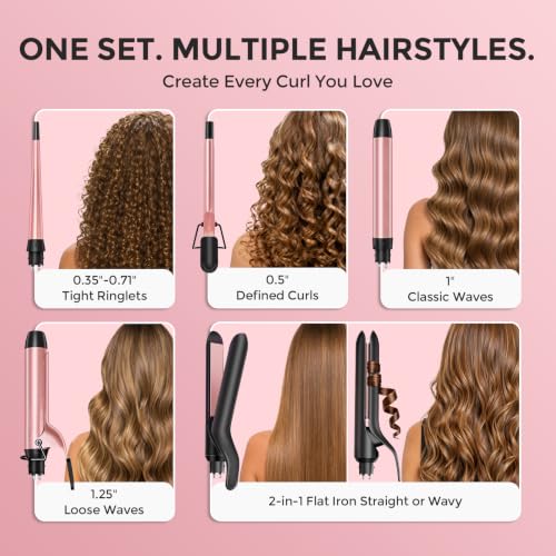 Ufree 5-in-1 Curling Iron Set with 5 Ceramic Barrels & Straightener