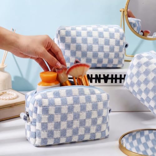 Gilprop 8-Pack Checkered Makeup Bags - Portable Cosmetic Pouches