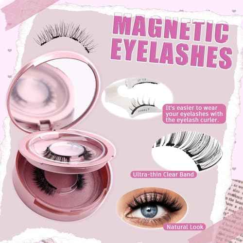 FADLASH Magnetic Eyelashes Natural Look Magnetic Lashes with Applicator Reusable Wispy Magnetic Eyelashes No Glue Needed False Eyelash 2 Pair