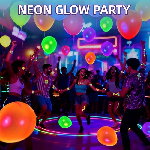 Neon Party Pack: 172 Glow Tattoos & 100 UV Balloons