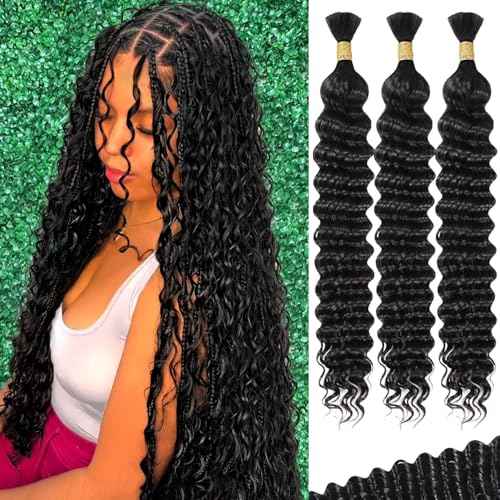 Deep Wave Bulk Human Hair Braiding 3 Bundles/Pack 110g 24 Inch No Weft Brazilian Virgin Curly Human Hair Extensions for Boho Braids Wet and Wavy Human Braiding Hair