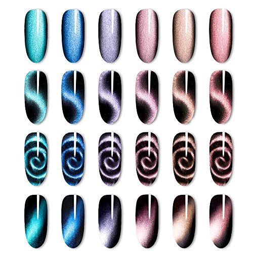 WOKOTO 6Pcs Dual-Ended Nail Magnet Pens for Cat Eye Gel Polish Art