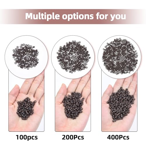 Vlasy 4mm Silicone Lined Micro Beads for Hair Extensions, 200Pcs