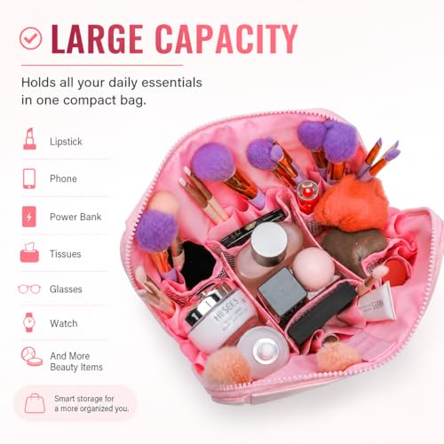Travel Makeup Bag with Stand-Up Design, 27 Pockets