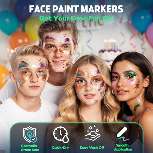 Metallic Face Paint Pens Set - 12 Colors Body Art Markers