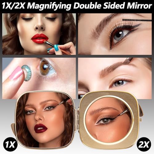Travel Mini Mirror - Handheld, Foldable, Lightweight - Wallet Mini Pocket Magnifier - Square 3.0-inch x 2.8-inch (Gold) (Gold)