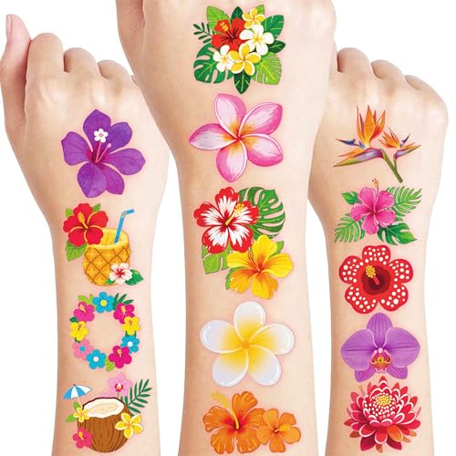 96 PCS Tropical Flower Temporary Tattoos for Kids