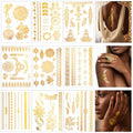 Gold Temporary Tattoo Stickers - 9 Sheet Set for Women