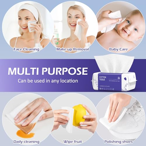 Disposable Face Towel 200 Count, Face Towels, Soft Cotton Dry Wipes Facial Cloths Towelettes for Washing and Drying, Facial Tissue for Cleansing, Skincare and Makeup Remover