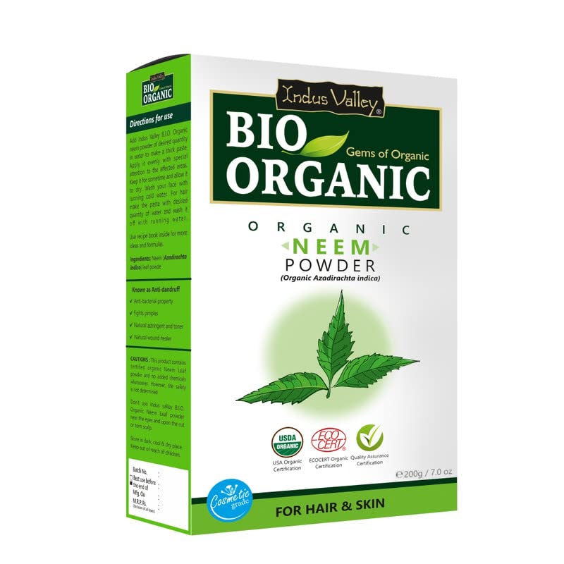 INDUS VALLEY Bio Organic Neem Powder | Organic Azadirachta indica, 100% Organic & Chemical Free Hair Cleanser For Healthy Hair - 200gm