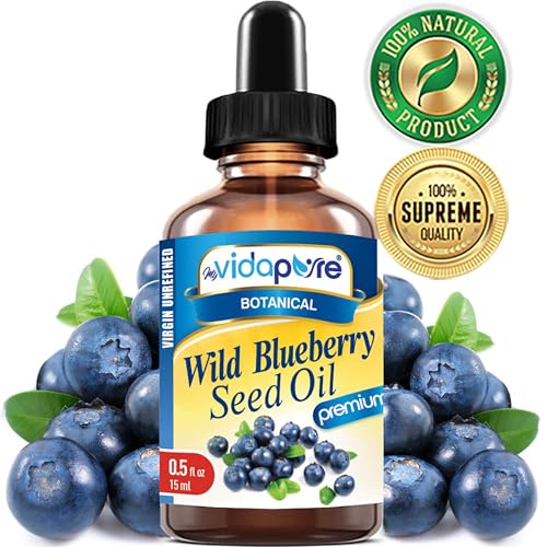 MYVIDAPURE WILD BLUEBERRY SEED OIL 100% Pure Unrefined Virgin Cold Pressed. Moisturizer for Face, Skin, Hair, Nails, Scars, Anti Aging (0.5 Fl Oz)