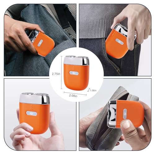 Mini Electric Shaver - USB C Fast Charge Portable Small Shavers for Men | Women - Dual Head Pocket Shaver Washable Travel Electric Razor Powerful Wet & Dry Mini Razor - Easy One Button Use (Orange)