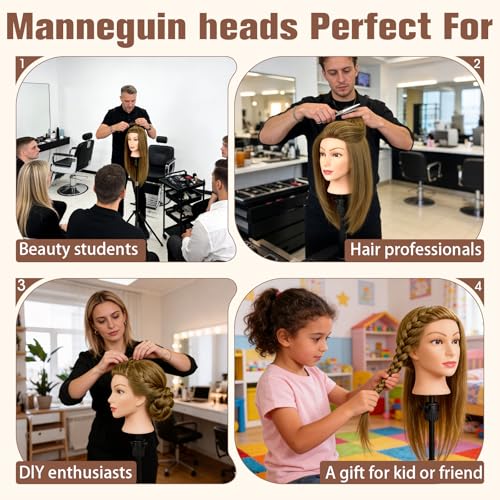 22" Light Brown Real Hair Mannequin Head with Stand & Tools