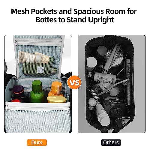 Buruis Extra Large Capacity Toiletry Bag for Women and Men, Hanging Toiletry Organizer Cosmetics Makeup Bag, Water-resistant Dopp Kit for Full Sized Toiletries, Travel Essentials (Oxford Gray)