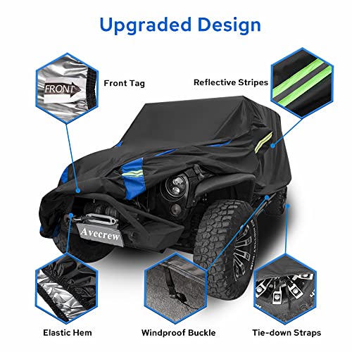 Avecrew for Jeep Wrangler Cover Waterproof 2 Door, All Weather for Jeep Rain Cover for Automobiles, Outdoor Full Exterior for Jeep Covers Fits JK JL TJ YJ CJ