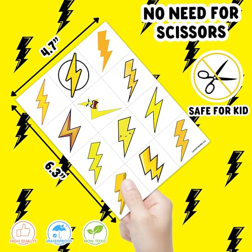96 PCS Cute Funny Lightning Bolt Pre-Cut Temporary Tattoos Sticker Funny Tornado Birthday Party Decorations Supplies Favors Gifts Baby Shower Boys Girls Cute Fake Tattoo School Reward Themed