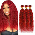 Red Water Wave Human Hair Bundles - 14 16 18 Inch 8A Virgin Remy