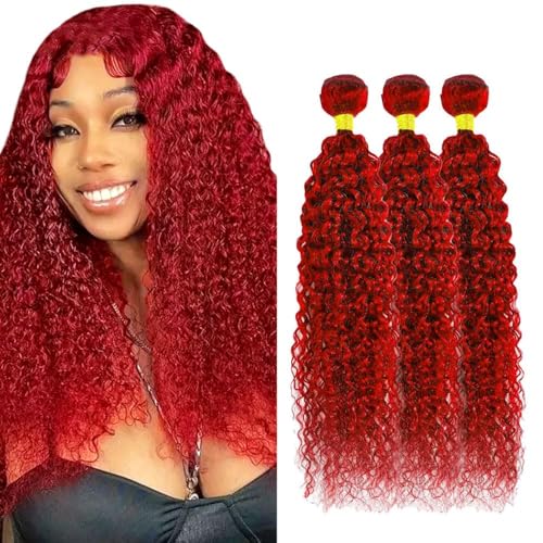 Red Water Wave Human Hair Bundles - 14 16 18 Inch 8A Virgin Remy
