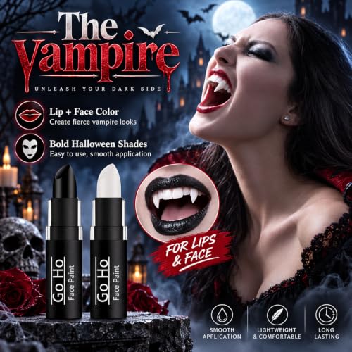 Go Ho 3 Pack Makeup Clown & Face Paint Sticks - White, Black, Red for Halloween & SFX