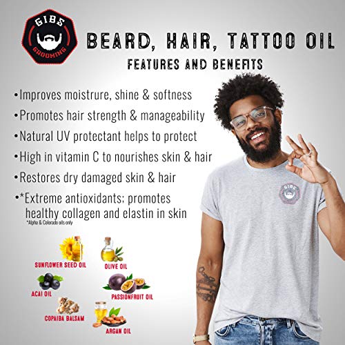 GIBS Signatur Series Skull Hair & Tattoo Oil (Skull Jars) - Softens & Strengthens Beard Growth, Moisturizes Skin