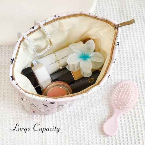 STARDW Cute Cotton Quilted Makeup Bag Cosmetic Bags for Women and Girls,Travel Toiletry Bag Floral Makeup Zipper Pouch, Purse Organizer Pouches,Canvas Lining (Cute Lamb)
