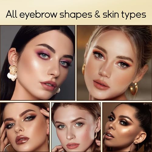 Eyebrow Stamp and Eyebrow Stencils Kit Eyebrow Shaping Kit for Perfect with 10 Reusable Eye Brow Shaping Kits Brow Stencil and Stamp Kit Smudge-Proof & Long-Lasting (Soft Brown)