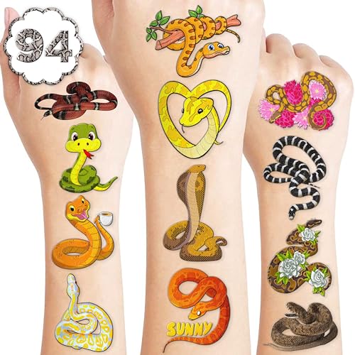 94 Piece Snake Temporary Tattoo Sheets for Kids & Adults