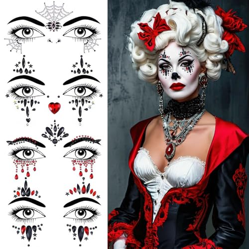 4-Piece Face Gems Halloween Stickers with Spider Web Design