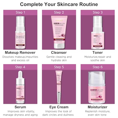 Skin Care Set,6 Pcs Korean Snail Mucin Essence Anti-aging Moisturize Repair Soothe Hydrate,Glass Skincare Gift Kit for Dull & Dry Skin,Self Care Skincare Gifts for Women Mother Mom Wife Teenage Girls