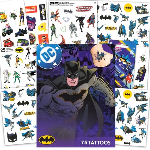 Batman Temporary Tattoo Party Favors Set - 75 Tattoos & 3 Sticker Packs