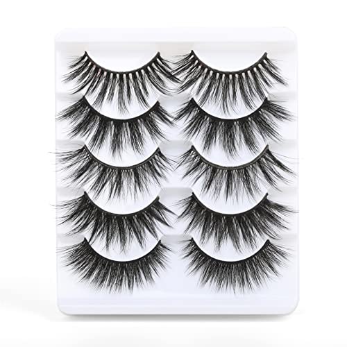 False Eyelashes Fluffy Wispy Big Eyelashes 3D Faux Mink Lashes Thick Volume Long Soft Dramatic Strip Eye Lashes 5 Pairs