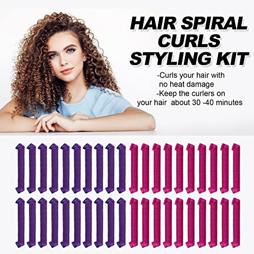 40pcs Heatless Spiral Hair Rollers Kit, 22inch Curlers for All Hair Types