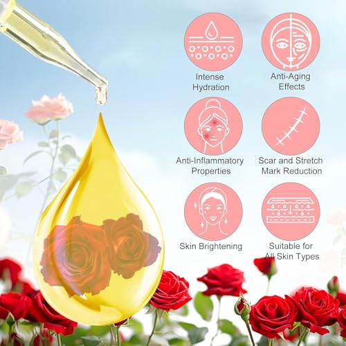 Vitamin E Face Oil,Rose Vitamin E Oil with Gua Sha Massage Tools for Face & Body,Organic Rose Oil for Moisturizing and Hydrating-2.02 fl.oz