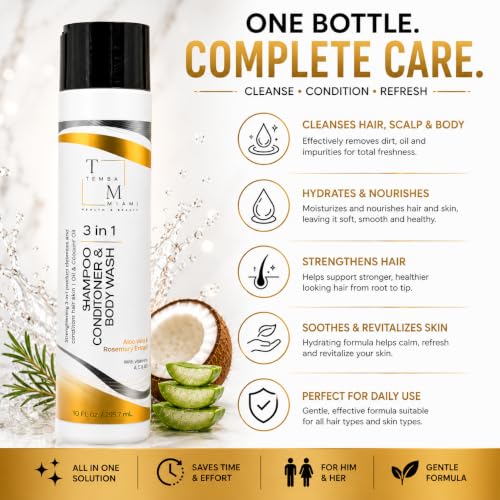 3-in-1 Men & Women Shampoo Conditioner Body Wash - 10 oz