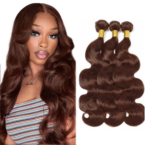 FuivJuix 3 Bundle Human Hair Body Wave Extensions 12-16 Inch Dark Brown