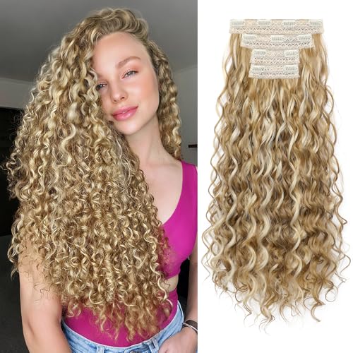REECHO Curly Clip-In Hair Extensions 24 Inch, 4 Piece Set