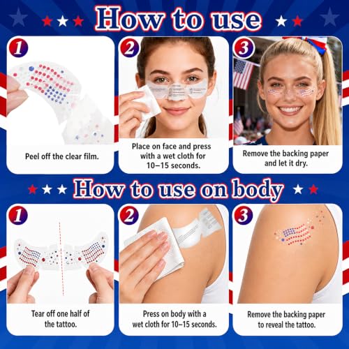 American Flag Glitter Freckles Face Tattoo 6pcs - 4th of July