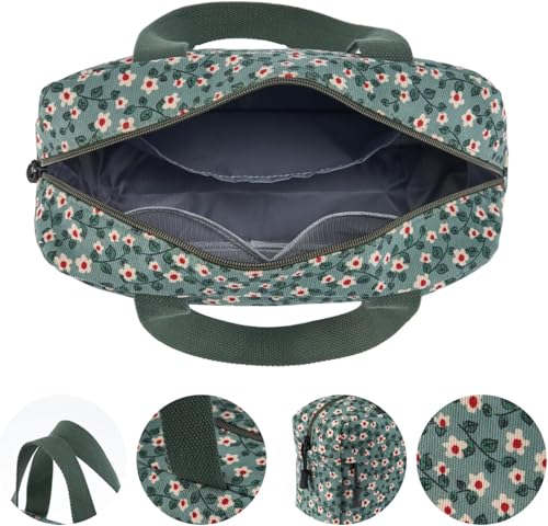 17-Sunflower Large Corduroy Makeup Bag with Handle - Cosmetic Organizer & Travel Toiletry Pouch