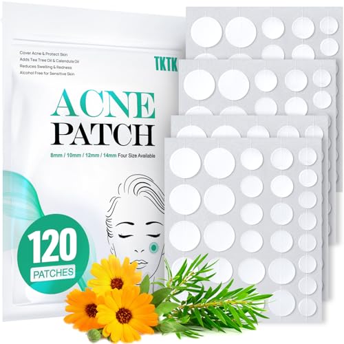 TKTK Pimple Patches for Face, 4 Sizes Acne Patches Hydrocolloid Zit Patches Acne Dots Cystic Pimple Stickers Acne Cover Patch with Tea Tree and Calendula Oil