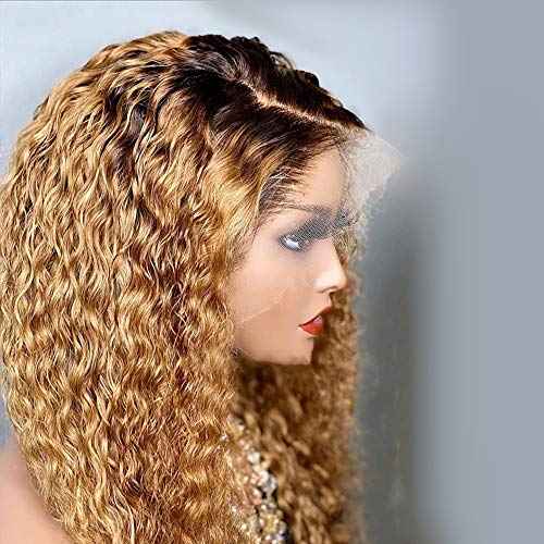 Derun Ombre Curly 13¡¿4 Lace Front Wigs Human Hair Lace Frontal Wig 1B/30 Remy Hair for Black Women (18Inch, 1b/30, 13¡¿4 Lace)