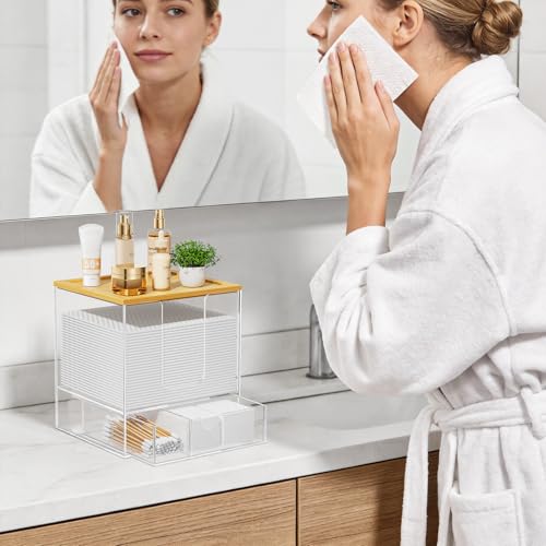 VITVITI Acrylic Bamboo Face Towel Holder with Drawer - XL Size
