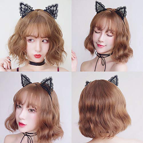 Cat Ears Headband Lace Cat Hairband Flower Christmas Hair Bands Women Girls Kids Hair Hoop Kitten Headdress Headwear Headpiece Party Decoration Cosplay Costume Cute Handmade Hair Accessories 2 Pack