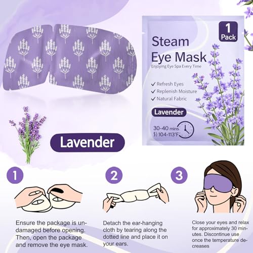 50 Pack Heated Steam Eye Masks - Lavender Self-Heating Relief