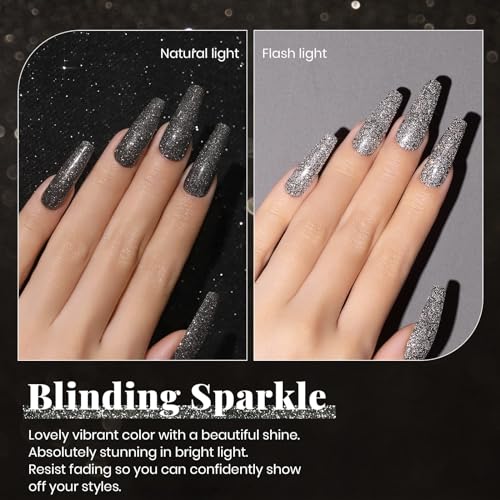 Beetles Black Glitter Gel Nail Polish 15ML Reflective UV Nail Lacquer