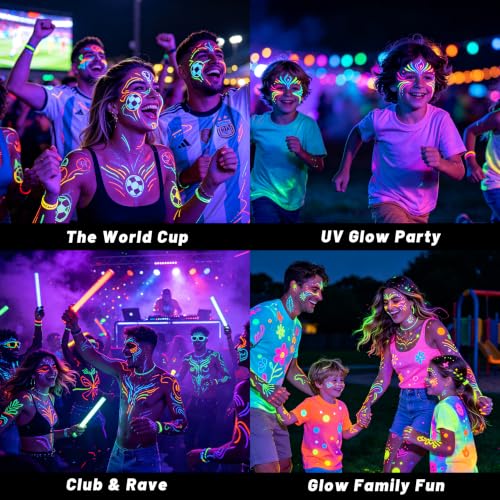 Glow In The Dark Face Paint Pens, 10 UV Neon Colors, Waterproof