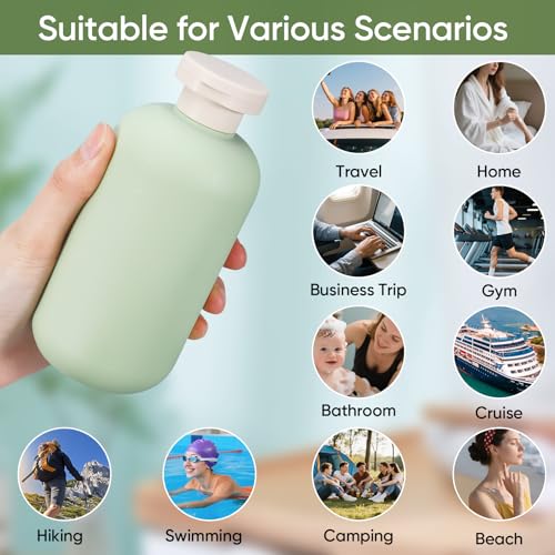 DEMORA 6.6oz Green Refillable Travel Bottles Set - Leakproof Toiletry Containers