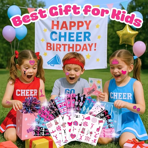 72PCS Cheerleading Party Set 48PCS Pre-cut Temporary Tattoos & 24PCS Slap Bracelets Perfect for Cheerleader Birthday Parties, Baby Showers, Classroom Rewards & Team Spirit Gifts for Girls & Boys